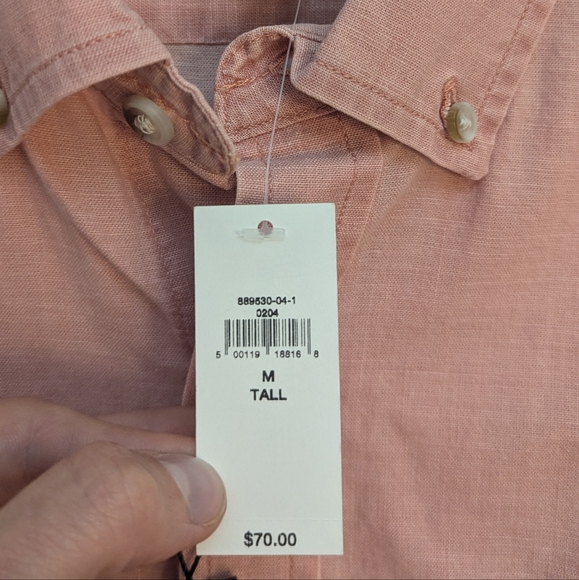 Banana Republic Men's Slim Coated Chambray Shirt in Peach - Picture 3 of 5